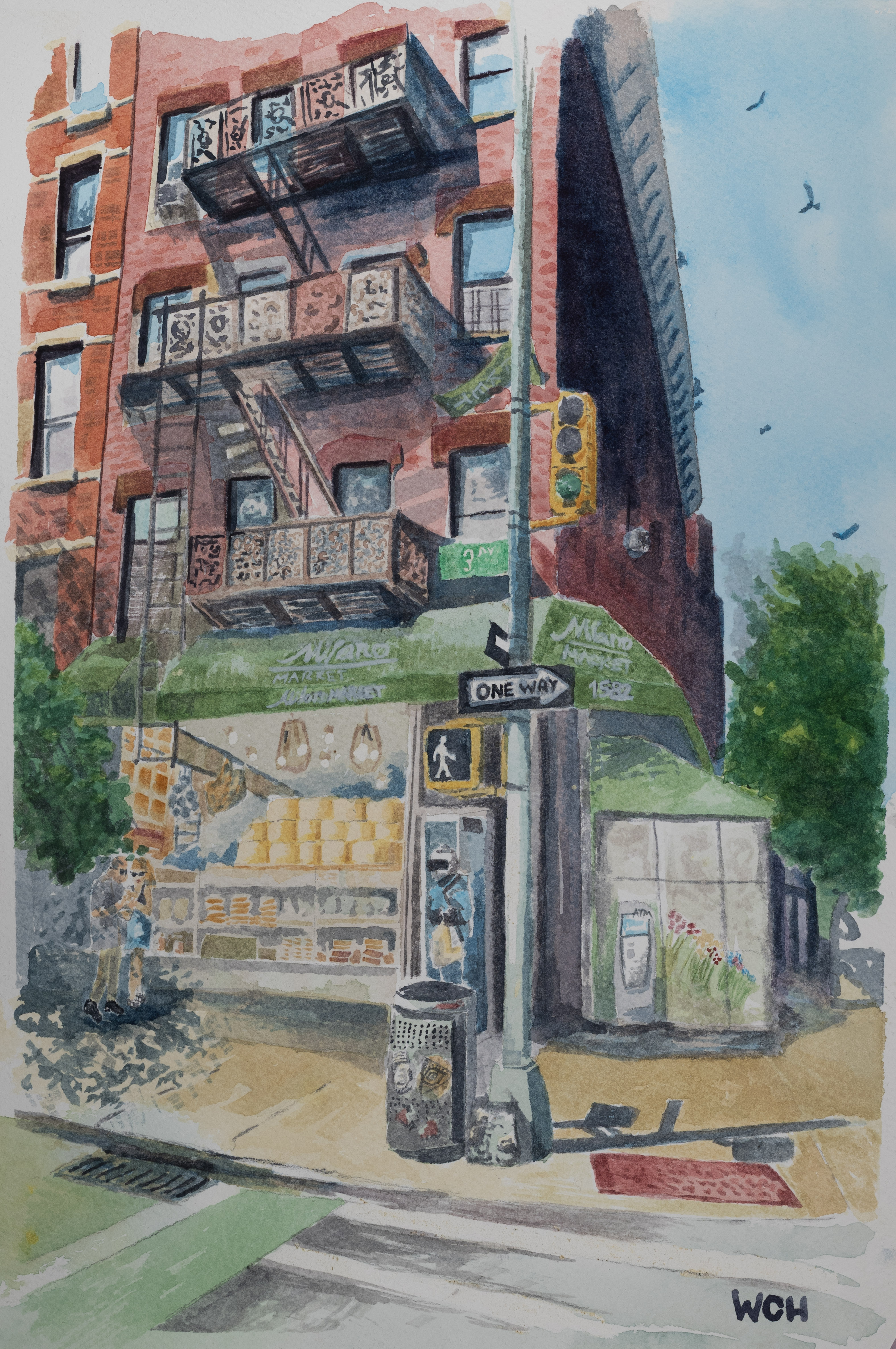 Watercolor painting of Milano Market on the Upper East Side.