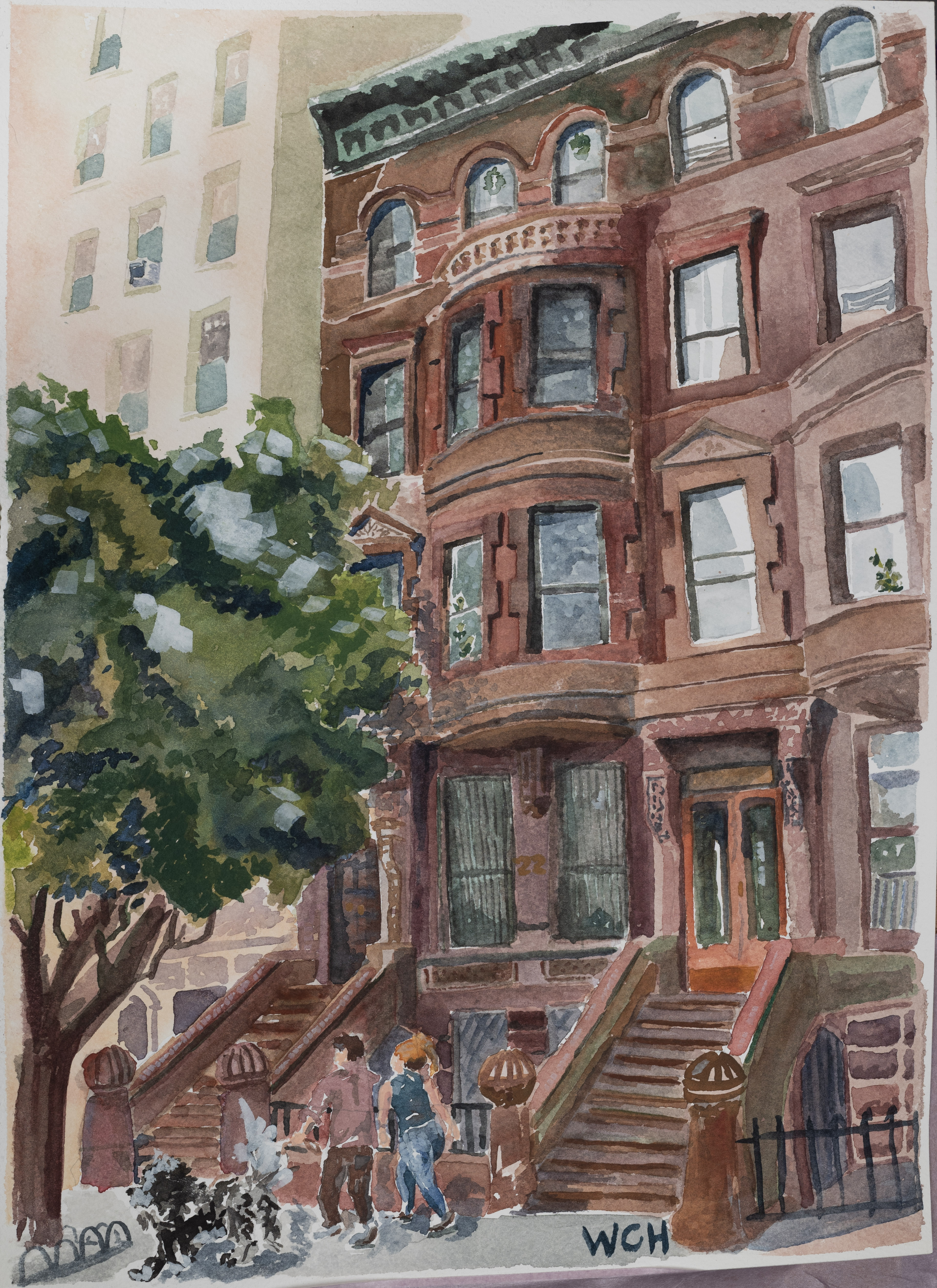 Watercolor painting of an Upper West Side brownstone.